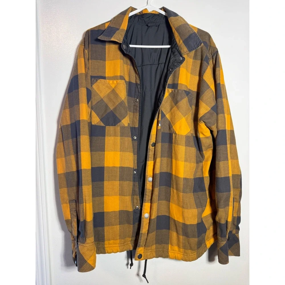 The North Face Reversible Quilted Jacket Mens Black Yellow Buffalo Plaid Flannel